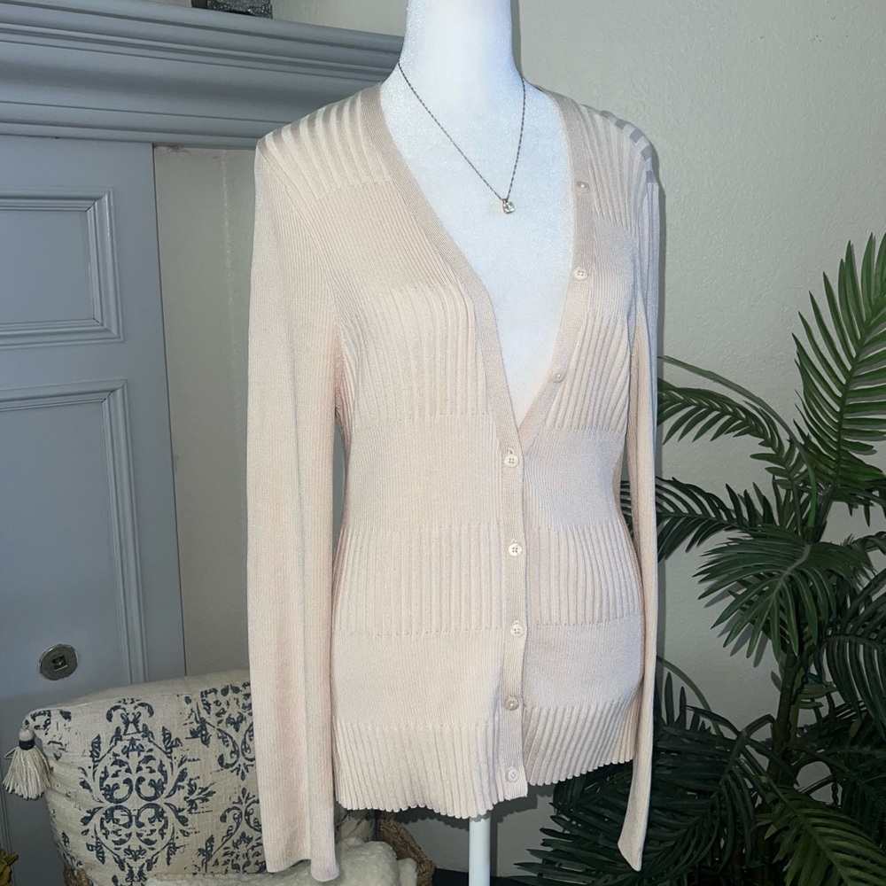 L'AGENCE Pale Pink Cream Textured Fabric Cardigan Size L
